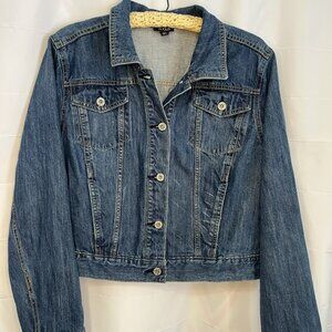 Ana A New Approach Jean Jacket XXL Blue Button Front Flap Pockets Cropped